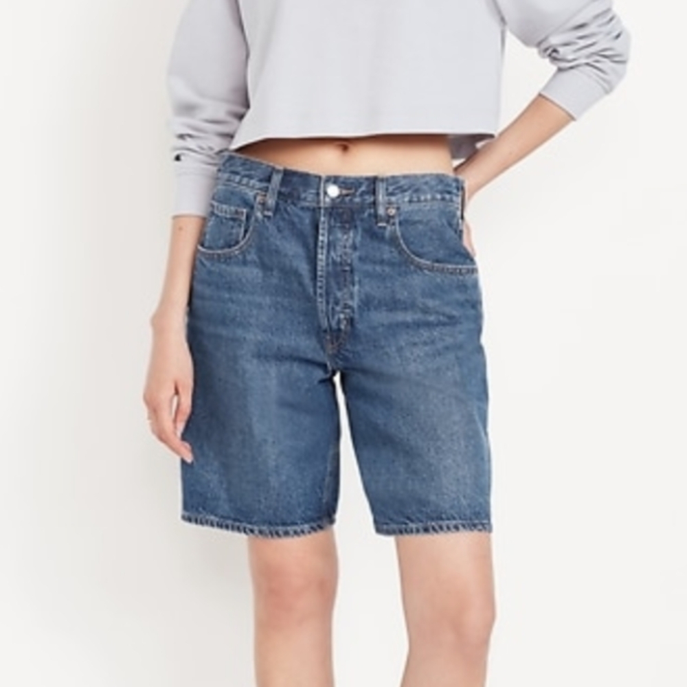 Mid-rise Baggy Jean Bermuda Shorts